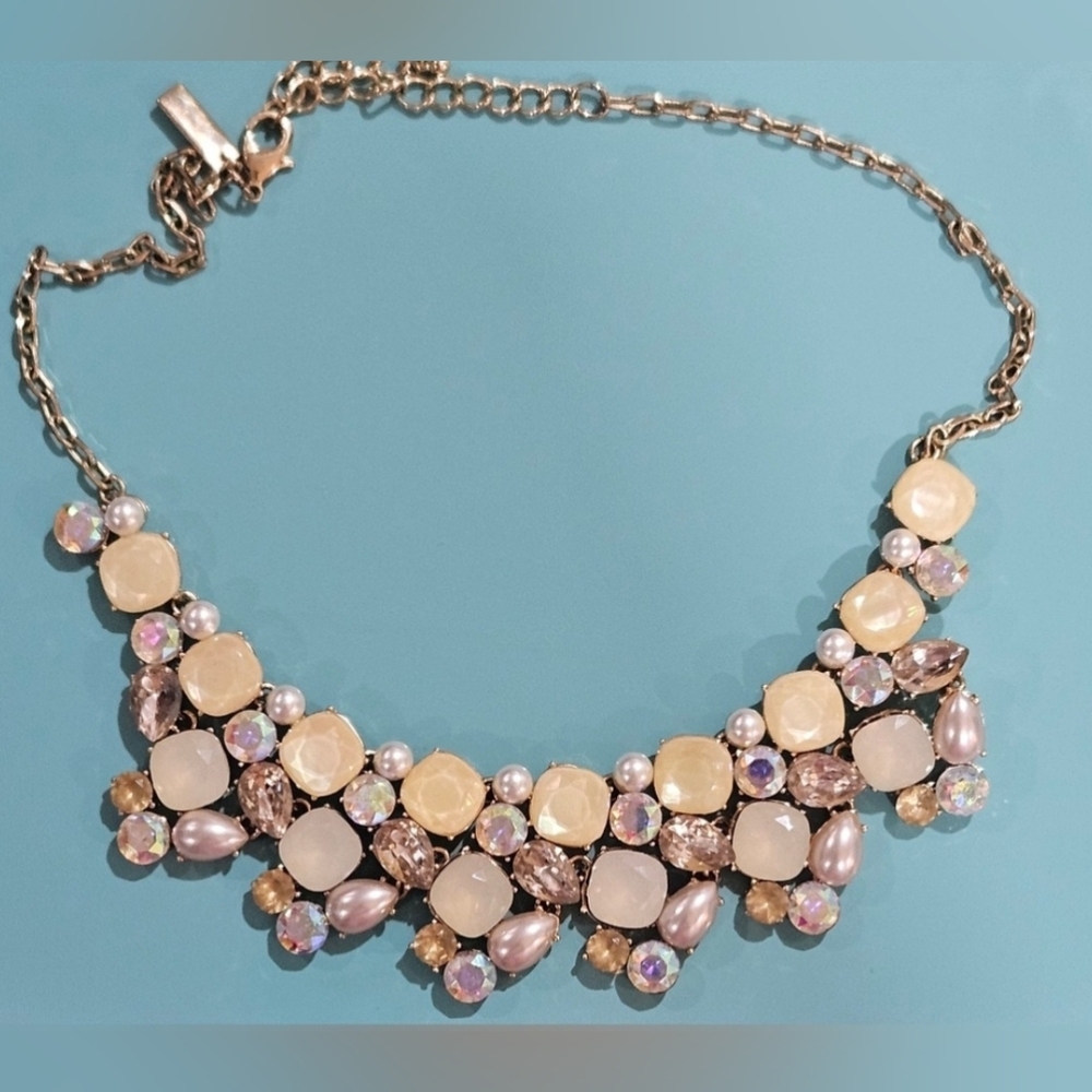 INC – Pearl, Iridescent & Champagne Crystal‎ Bib Statement Necklace